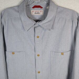 Levi Strauss Signature Mens 2XL White Blue Striped Cotton Long Sleeve Button Up